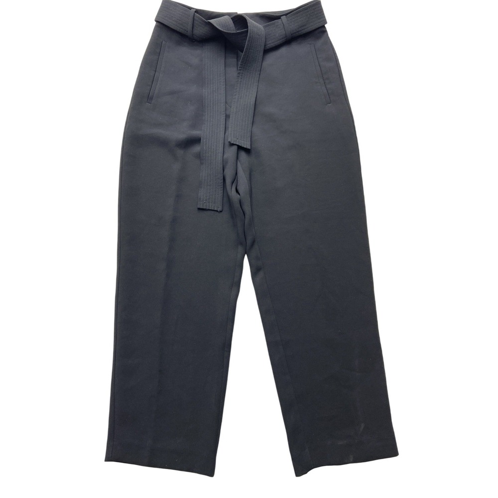 Wilfred Crepe Dress Pants Womens 10 Black Belted Cropped Relaxed Ankle Pockets